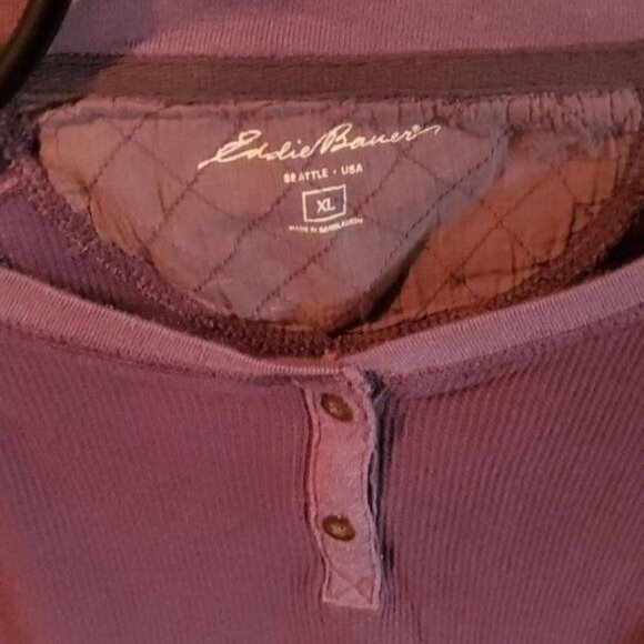 Eddie Bauer 2 Button Waffle Knit Padded Elbows Long Sleeve Pullover Sz. XL Shirt - Picture 3 of 8